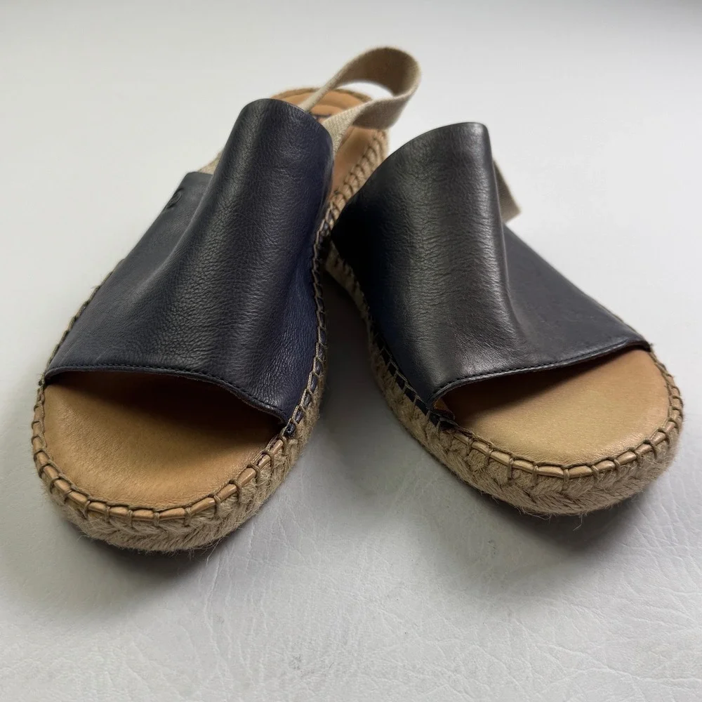 Born Drilles Navy Blue Leather Espadrille Slingback Sandals Womens 9M BR0005434
